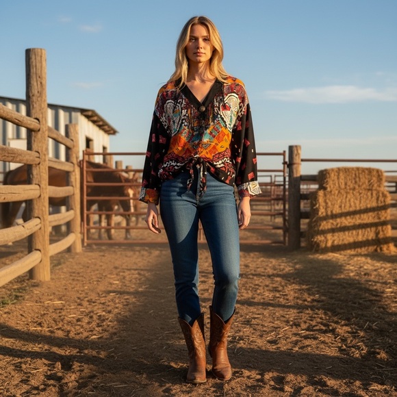 Marsha and Julio for Componix Tops - Vintage Marsha and Julio for Componix Boho Art Shirt 80s 90s Statement Top SZ 8